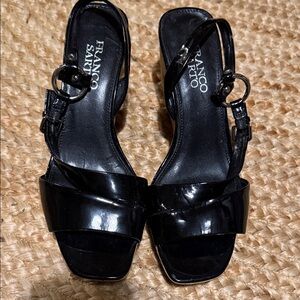 Franco Sarto Black Genuine Patent Wedge Sandals